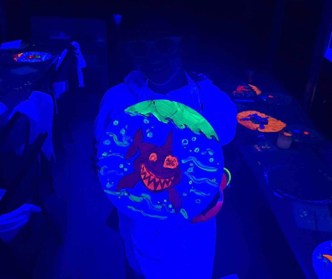 Watch your artwork glow to life under black light — a fun, luminous experience that shines in the dark!See what fun lurks in the dark!
