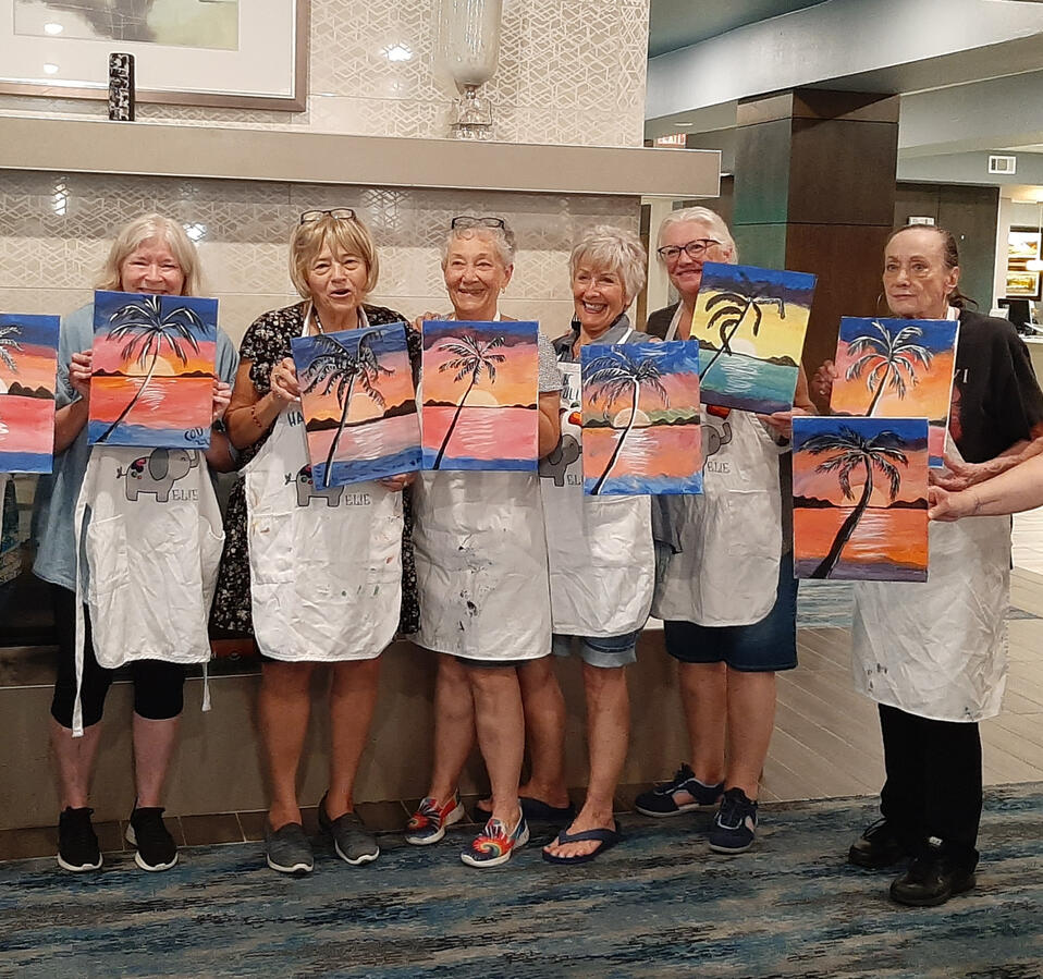 Creative painting sessions designed for seniors to enjoy relaxation, self-expression, and meaningful social connection in a fun and supportive environment.